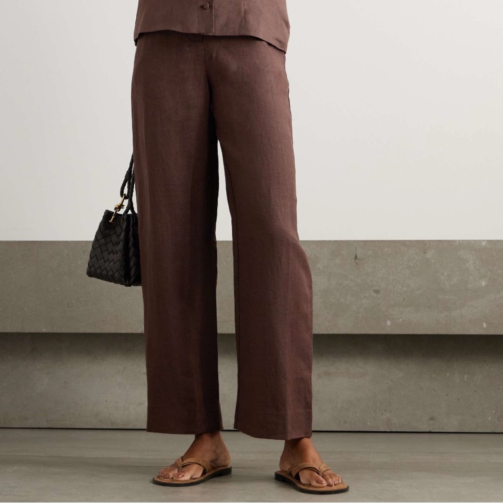 FAITHFULL the Brand Maeve Brown Linen Blend High Waisted Wide-Leg Pants EUC Sz 4